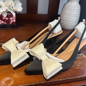 INC International Concepts Black and Cream Bow Slingback Heels